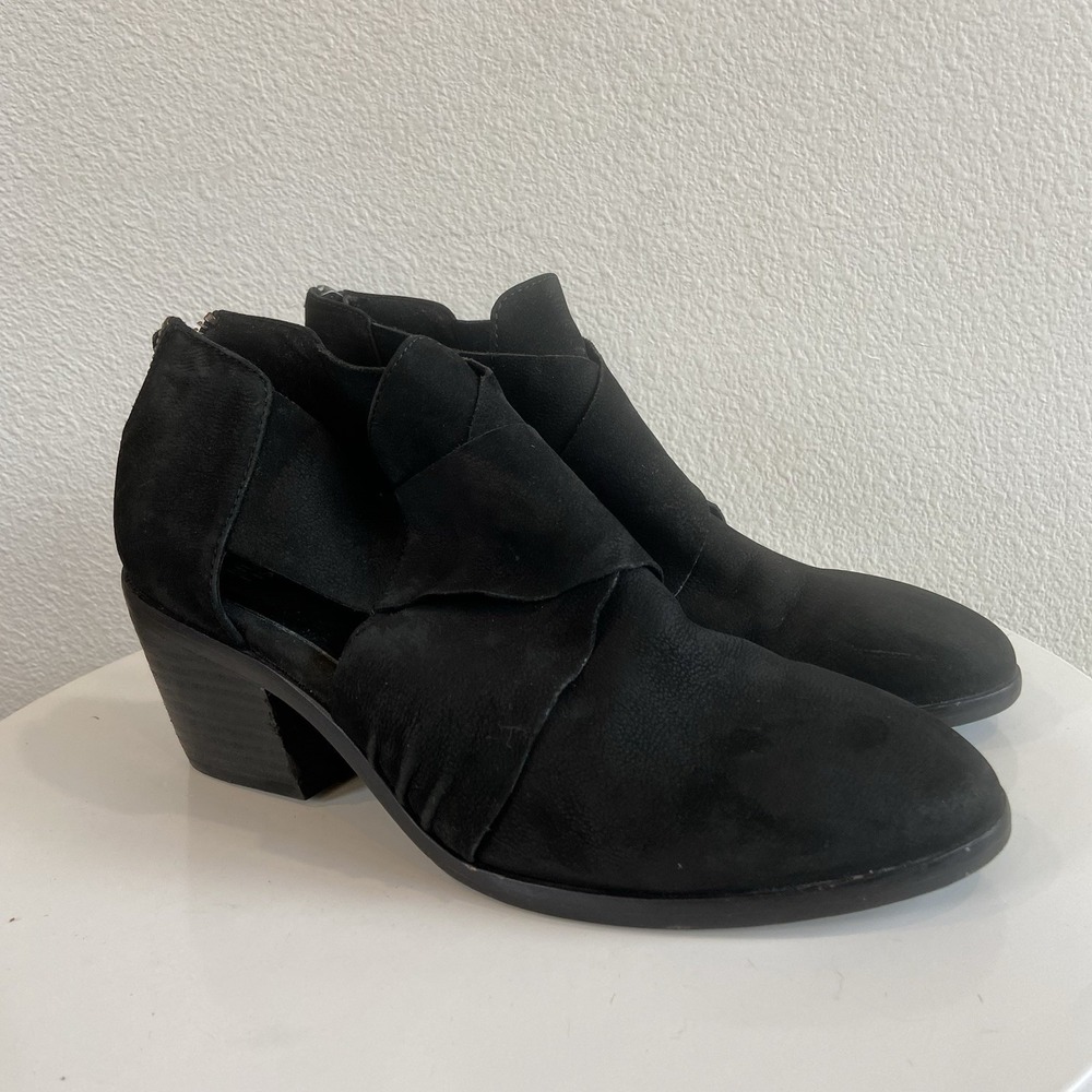 Eileen Fisher Womens Walt Cross Strap Bootie Cutout Leather Boho Black 7.5